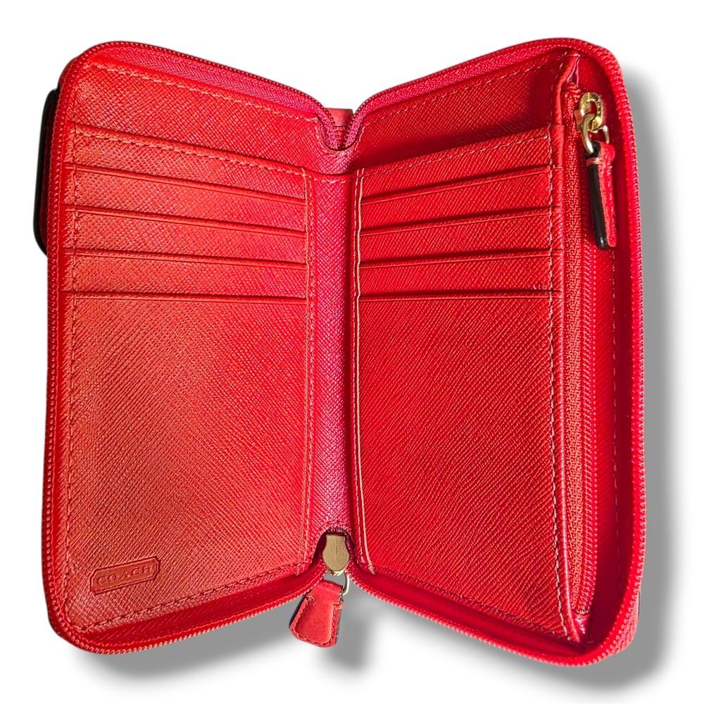 Coach Orange/Red turnlock Leather Wallet Wristlet - Picture 4 of 7